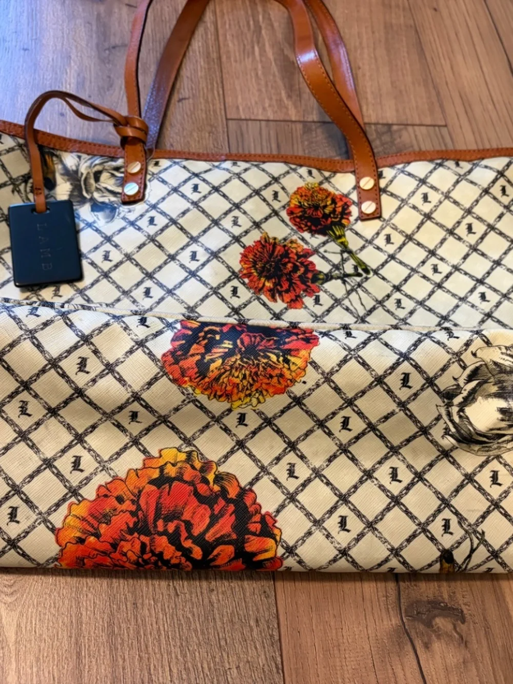L.A.M.B. Gwen Stefani Vintage Floral Marigold Set Tote Wallet Cosmetic Bag